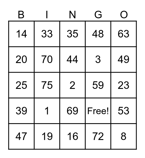 BINGO Card