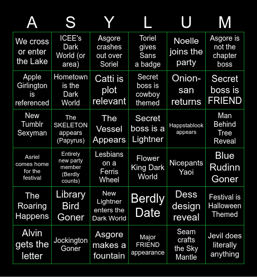 World's Worst DELTARUNE Chapter 5 BINGO Card