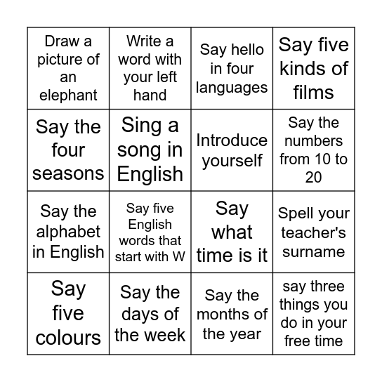 Can you...? Bingo Card