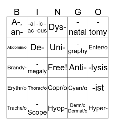 Vet Science Bingo Card