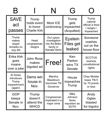 2026 Politics Bingo Card