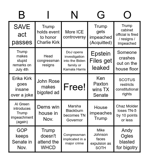 2026 Politics Bingo Card