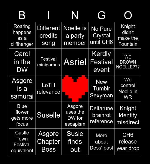 DELTARUNE Chapter 5 Predictions Bingo Card