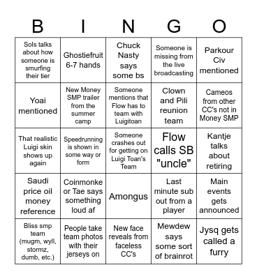 Money SMP S6 Draft Bingo Card