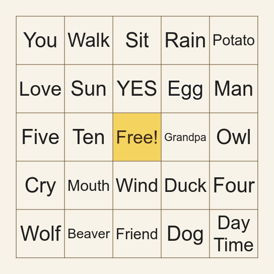 Cree Bingo Card