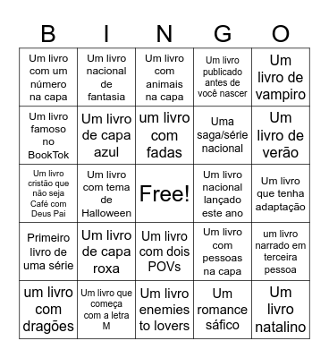 Bingo literário Bingo Card
