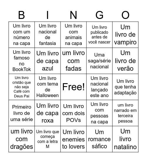 Bingo literário Bingo Card