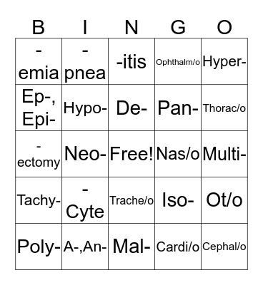 Vet Science Bingo Card