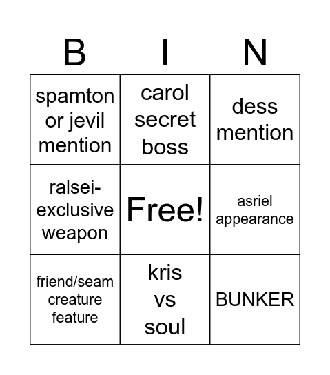 deltarune bimgo Bingo Card