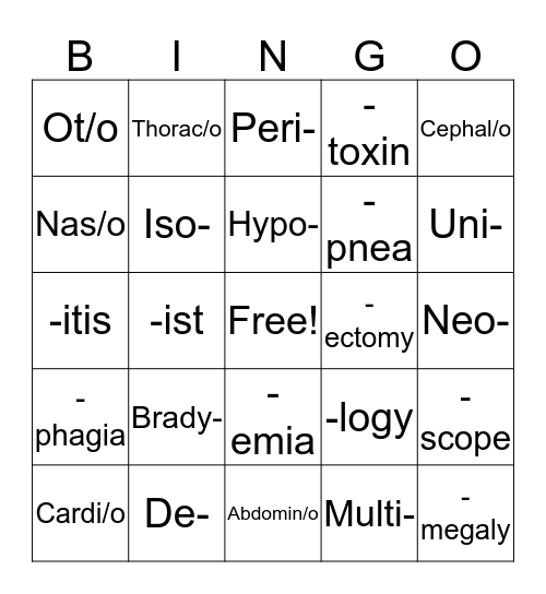 Vet Science  Bingo Card