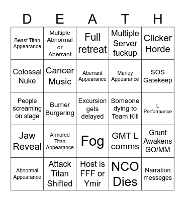 Excursion of Doom and Despair Bingo Card