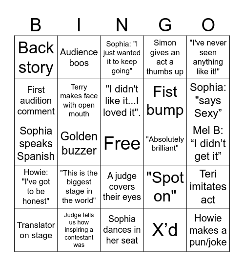 AGT Bingo Card