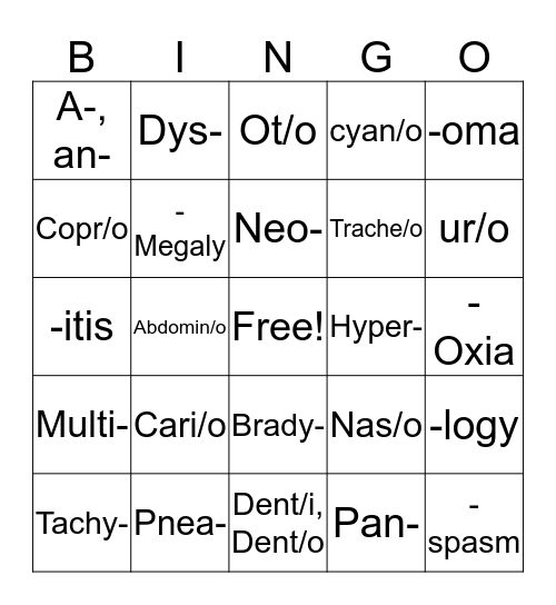 Vet Science Bingo Card