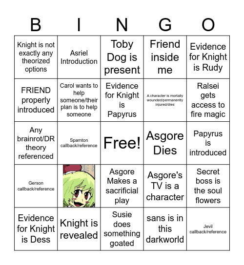 Deltarune Chapter 5 Bingo Card