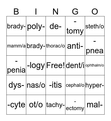 Vet Science Bingo Card