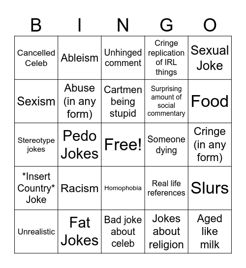 South Park Bingo Card