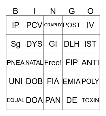 Vet Science Bingo Card