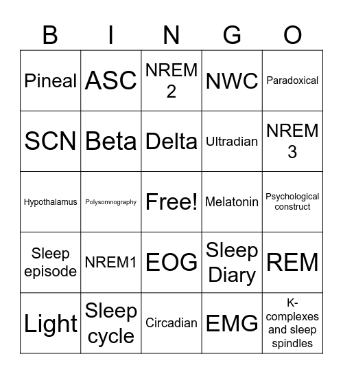 Sleepy Bingo to end Term 2! Bingo Card