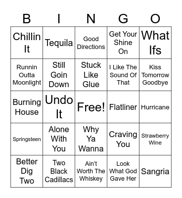 Gracie’s Greatest County Hits Bingo Card