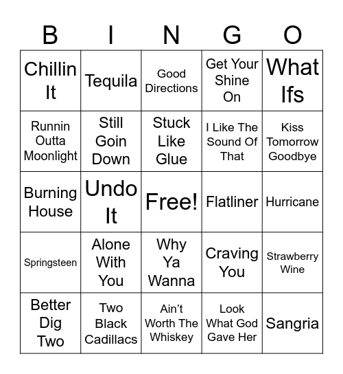 Gracie’s Greatest County Hits Bingo Card