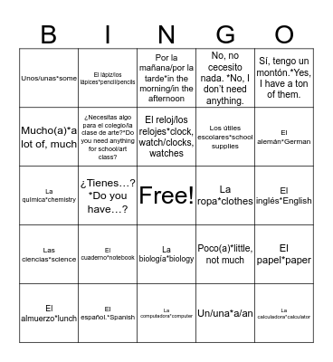 Ch 4:  Vocabulary 1 Bingo Card