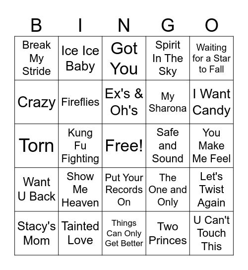 1 Hit Wonders Bingo Card