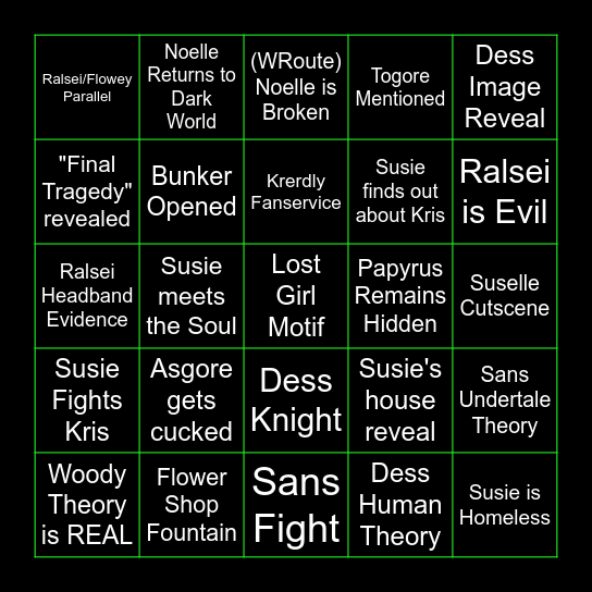 DELTARUNE CH 5 Predictions Bingo Card