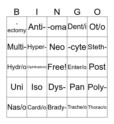 Vet Science Bingo Card
