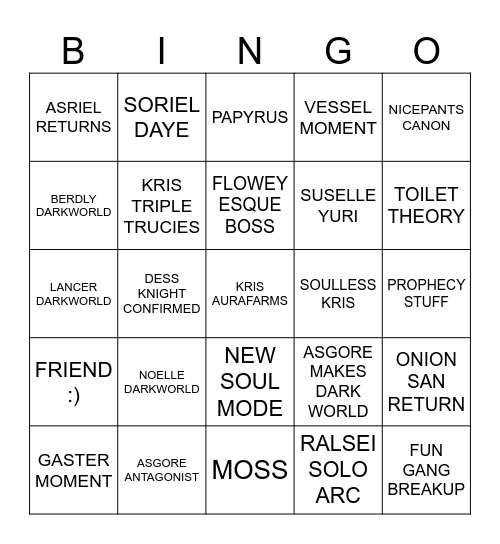 Deltarune Bingo Card