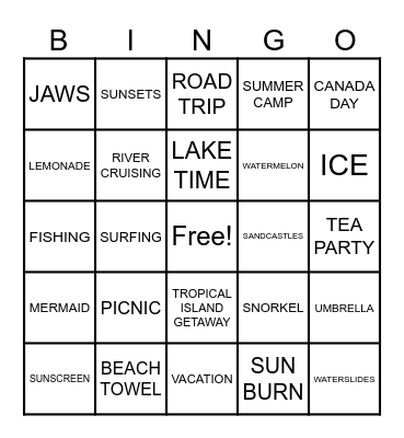 Summer Time Blues Bingo Card