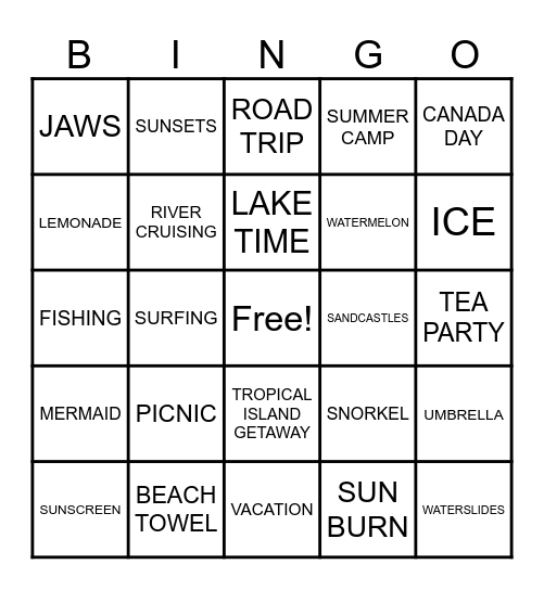 Summer Time Blues Bingo Card