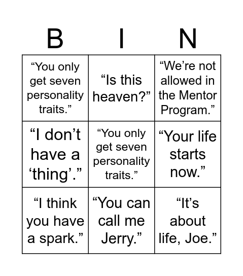 SOUL Bingo Card