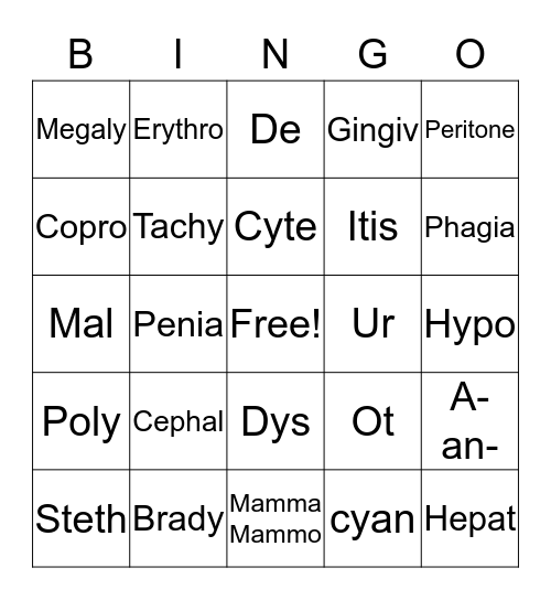 Veterinary Science Terms Bingo Card
