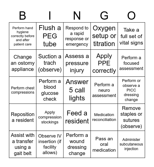 Clinical Quest Bingo Card