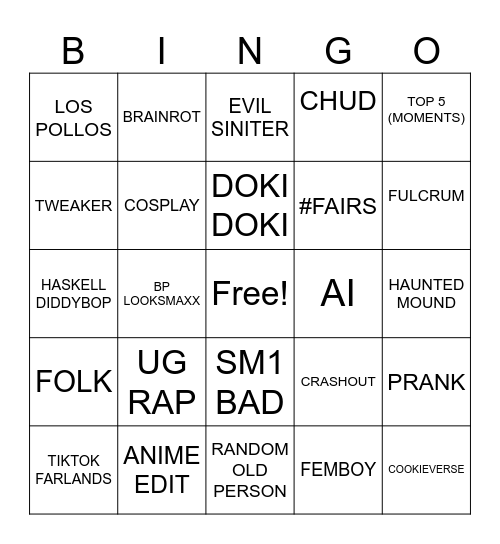 TIKTOK Bingo Card