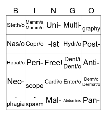 Vet Science Bingo Card