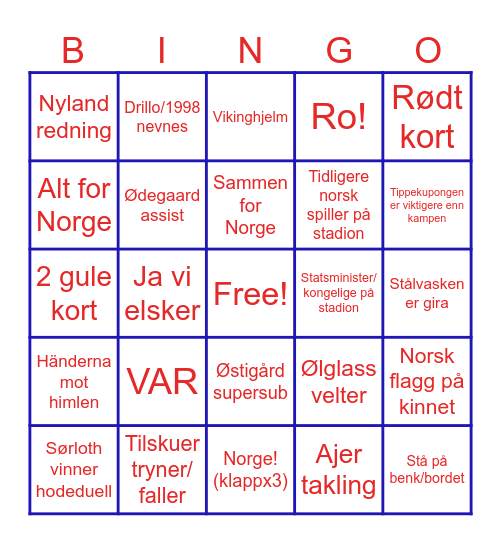 Norge VM Bingo Card