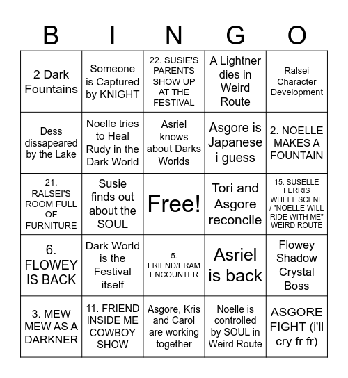 Seraphin - Deltarune Chapter 5 Bingo Card Bingo Card