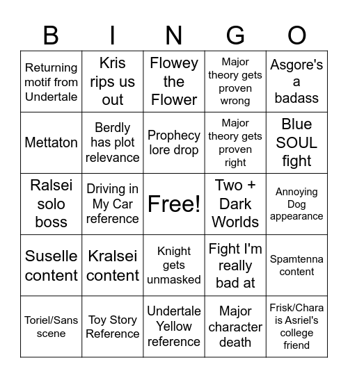 Deltarune Chapter 5 Bingo Card