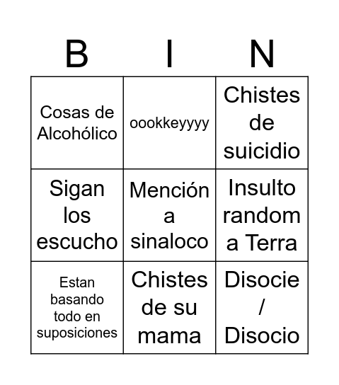 Bingo Monks Bingo Card