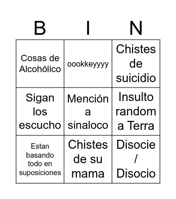 Bingo Monks Bingo Card