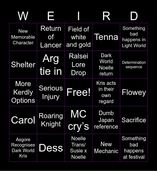 Deltarune Chapter 5 Bingo Card