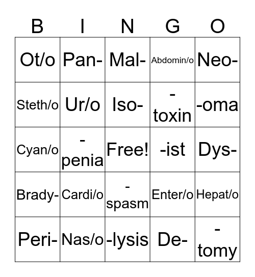 Vet Science  Bingo Card