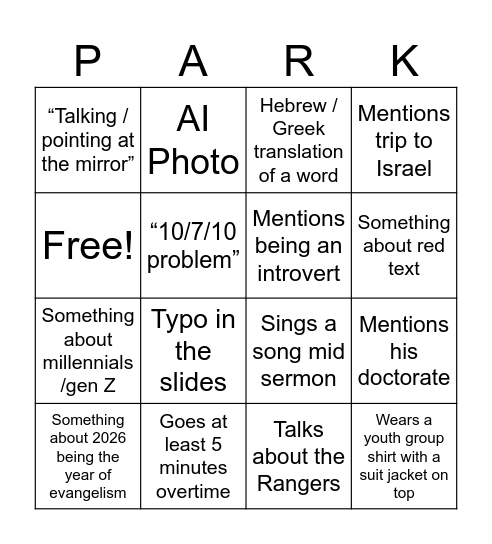 Parker Bingo Card