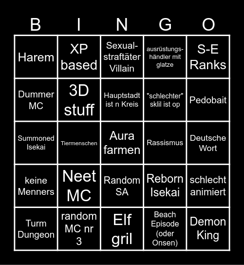 gutes isekai bingo (trust (frfr)) Bingo Card