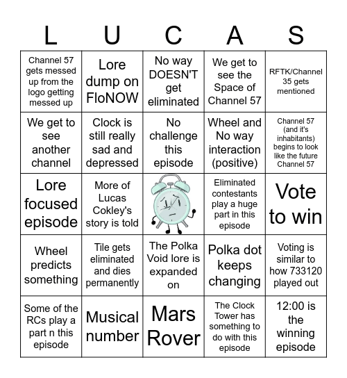 ITFT 11:00 prediction/theory bingo Card
