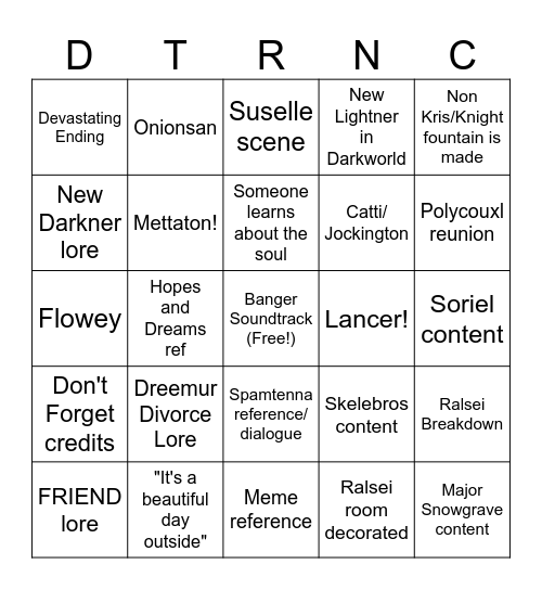 DELTARUNE CH5 BINGO Card