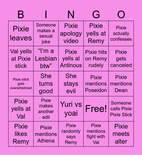 Pixie Bingo Card