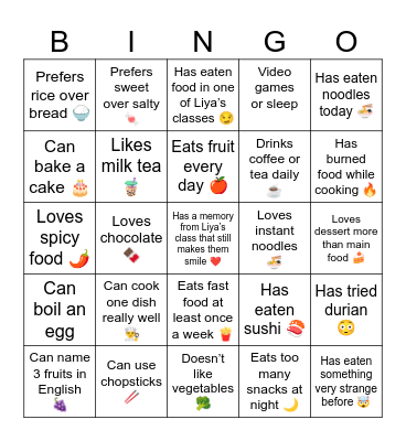 EDIBLE Bingo Card