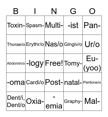 Vet Science Bingo Card